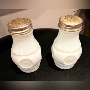 Vintage Eagle Coin Milk Glass Salt & Pepper Shakers